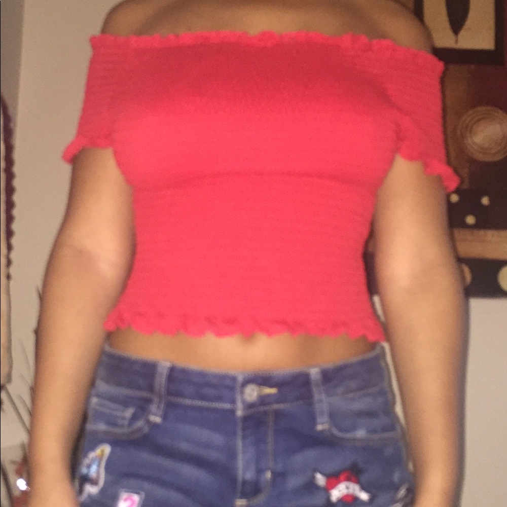 red off the shoulder top